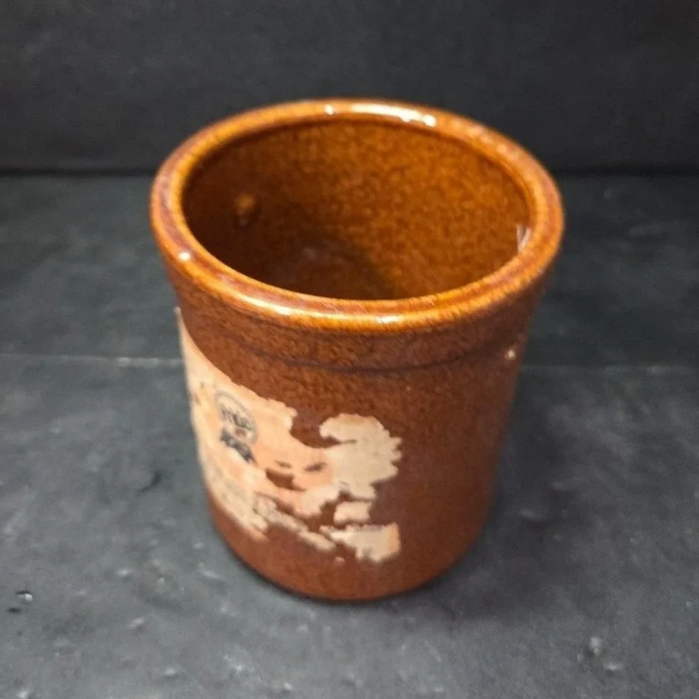 Brown Stoneware Cheese Crock, Vintage Ceramic Container Worn Label, Rustic Decor
